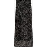 Puantiyeli Drape Detaylı Transparan Midi Etek Siyah