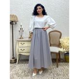 Puantiyeli Kloş Poplin Etek (Gri, S/M)