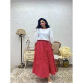 Puantiyeli Poplin Kloş Etek (Kırmızı, S-M)