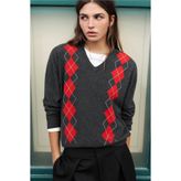 Pull & Bear Baklava desenli V yaka kazak
