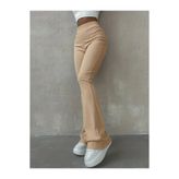 Pulli Collection Yüksek Bel Bej Şardonlu Fitilli Kumaş İspanyol Paça Pantolon