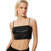 Pullu Payetli Bluz Crop İp Askılı Slim Fit
