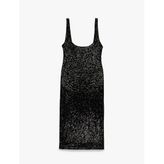 Pullu Payetli Kolsuz U Yaka Midi Slim Fit Abiye Elbise