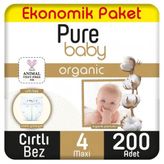 Pure Baby Organic No:4 Maxi 200 Adet Bebek Bezi