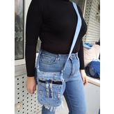 püsküllü denim çanta