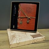 Pusula Baskılı Deri Defter Kalem Seti - Çok Renkli - 1