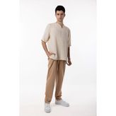 Qaviya Erkek Krem / Bej V Yaka Düşük Omuz Pamuklu Oversize Tişört / Bluz