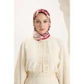 Qef Desenli Twill Eşarp Love Bordo