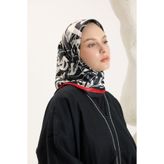 Qef Desenli Twill Eşarp Love Siyah