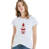 Qivi Ampul Baskılı Örme Beyaz Kadın T-shirt