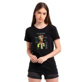 Qivi Creeper Baskılı Siyah Kadın Örme Tshirt SFK0826KDNTS
