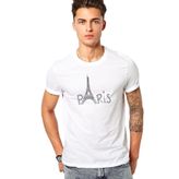 Qivi Eiffel Tower Silhouet Baskılı Örme Beyaz Erkek T-shirt