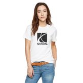 Qivi Saturn Baskılı Beyaz Örme Kadın T-shirt