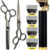 Qualis Shave R4 Elektrikli Siyah Saç Tıraş Makinesi+M8 Kesme+İnceltme Makas Set