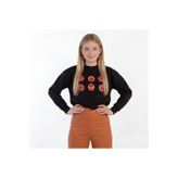 QualiTee Kadın Siyah Balkabağı Baskılı Sweatshirt Halloween Temalı Basic Sweat