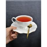 Qualitev 2 Kişilik 4 Parça Porselen Gold Yaldızlı Çay Neskafe Fincan Takımı 170 ml Altın Fincan Seti -Lilyum - 2 Adet
