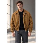 Quhox Erkek Oversize Süet Bomber Ceket - Camel
