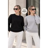 QUHOX Kadın 2’li Bisiklet Yaka Basic Sweatshirt – Siyah / Gri