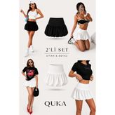 QUKA siyah beyaz mini şortlu balon etek