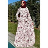 Rabia Şamlı Botanik Elbise Bordo - 36 - Fashion