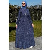 Rabia Şamlı Kot Efektli Elbise Lacivert