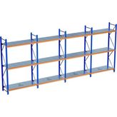Raffar 3 Katlı 4li Bitişik Endüstriyel Depo Raf Sistemi – Hafif Yük Rafı - Çok Renkli - 60x480xH200CM