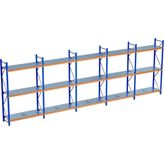 Raffar 3 Katlı 5li Bitişik Endüstriyel Depo Raf Sistemi – Hafif Yük Rafı - Çok Renkli - 40x750xH250CM