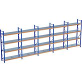 Raffar 4 Katlı 5li Bitişik Endüstriyel Depo Raf Sistemi – Hafif Yük Rafı - Çok Renkli - 80x600xH200CM