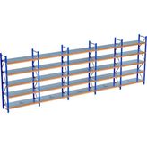 Raffar 5 Katlı 5li Bitişik Endüstriyel Depo Raf Sistemi – Hafif Yük Rafı - Çok Renkli - 60x450xH250CM