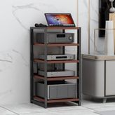 Raflı Disk Standı, Ayarlanabilir 5 Katlı Döner Tabla AV Standı - Ahşap HiFi Raf Saklama Dolabı Tik Kaplama Ev Eğlence Sistemi için Çok Fonksiyonlu Raf Ünitesi
