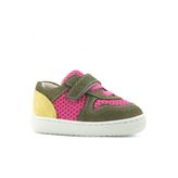 Rakerplus Bob Hakiki Deri Haki Yeşil Pembe Barefoot Cırtlı Lastikli Bebek Sneaker Ayakkabı