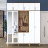 Rani EA157 Modern Portmanto 12 Kapaklı Aynalı Raflı Askılı Ayakkabılık Vestiyer Sepet Ceviz - Beyaz