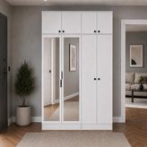 Rani Mobilya Rani EA164 Modern Portmanto 8 Kapaklı Aynalı Raflı Askılı Ayakkabılık Vestiyer Beyaz