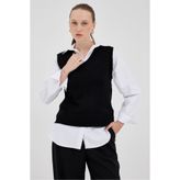 Rays Siyah Oversize V Yaka Kadın Süveter 2292