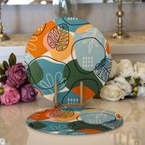 RealHomes 34x34 cm 2'li Renkli Zemin Üzerinde Onedraw Çizimli Yaprak Desenli Yuvarlak Servis Altlığı Supla
