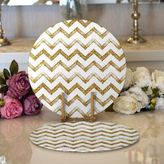 RealHomes 34x34 cm Renkli 2'li Beyaz Zeminde Gold Zigzag Desenli Dijital Baskılı Modern Yuvarlak Servis Altlığı Supla