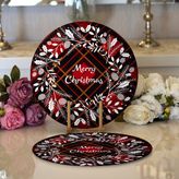 RealHomes 34x34 cm Renkli 2'li Ekose Merry Christmas Desenli Dijital Baskılı Modern Yuvarlak Servis Altlığı Supla