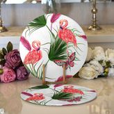 RealHomes 34x34 cm Renkli 2'li Flamingo Desen Dijital Baskılı Modern Yuvarlak Servis Altlığı Supla