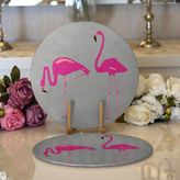 RealHomes 34x34 cm Renkli 2'li Gri Zemin Flamingo Desenli Dijital Baskılı Modern Yuvarlak Servis Altlığı Supla