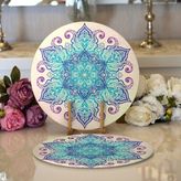 RealHomes 34x34 cm Renkli 2'li Pembe Zeminde Mavi Mandala Çizimli Modern Yuvarlak Servis Altlığı Supla