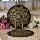 RealHomes 34x34 cm Renkli 2'li Siyah Zeminde Gold Mandala Motifli Modern Yuvarlak Servis Altlığı Supla