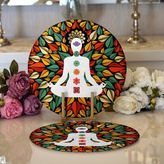 RealHomes 34x34 cm Renkli 2'li Uzak Doğu Yoga Motifleri Mandalas Özel Tasarım Dijital Baskılı Modern Yuvarlak Servis Altlığı Supla