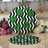 RealHomes 34x34 cm Renkli 2'li Zigzag Zebra Temalı Yaprak Çizimli Dijital Baskılı Modern Yuvarlak Servis Altlığı Supla