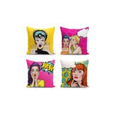 Realhomes 4'lü Fashion Girl Konseptli Dekoratif Yastık Kırlent Kılıfı