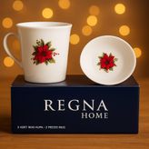 Regna Home 2 Parça Yılbaşı Temalı Porselen Kupa (300 Cc) & Kase Takımı Hediyelik Kutu | 5 Farklı Desen Seçeneği - NOEL YILDIZI ÇİÇEĞİ