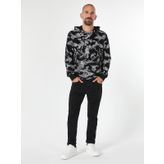 Regular Fit Baskılı Kapüşonlu Siyah Erkek Sweatshirt