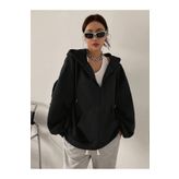 Relax&Basic Kapüşonlu Sweatshirt Kolye Ve Bere 3lü Kombin Siyah