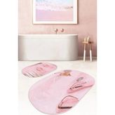 Rem Home Remhome Pembe Gold Detaylı Terlik Tasarımlı 2'li Oval Kaymaz Tabanlı Banyo & Mutfak Paspas Takımı Takım Banyo Paspası - Renkli - 2'li Set