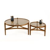 Ren İkili Set Orta Sehpa, Ceviz Bronz Cam