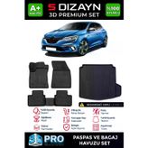Renault Megane 4 Sedan 3D Pro Havuzlu Paspas Ve Sağ Kulak Paspas Bagaj Havuzu Seti (2'Li Set) 2016-2021 A+ Kalite